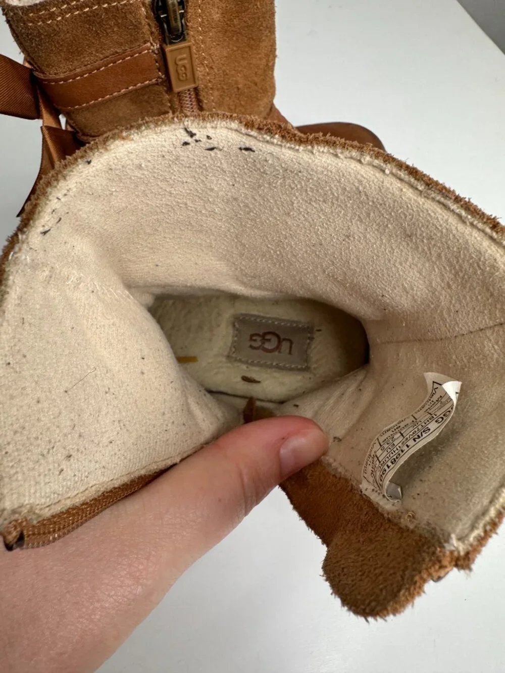 UGG Tara Bow Brown Leather High Top Boots Girls 7 1108190R Inner Zip Decorative